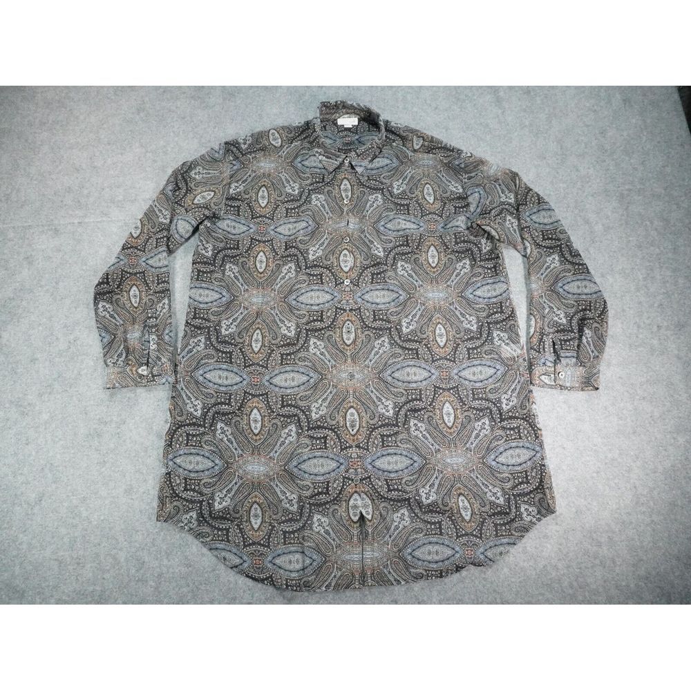 J Jill Blouse Womens Large Sheer Top Blue Paisley Button Up‎